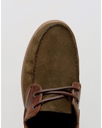 Asos Boat Shoes In Khaki Suede With Gum Sole