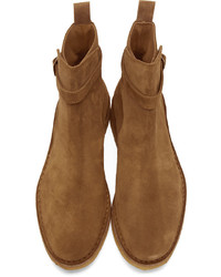 AMI Alexandre Mattiussi Brown Suede Buckle Boots