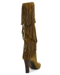 Saint Laurent Lily Fringe Suede Tall Boots