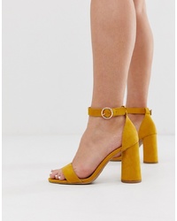 Pimkie Block Heel High Sandals In Yellow
