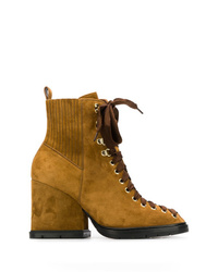 Mustard Suede Lace-up Ankle Boots