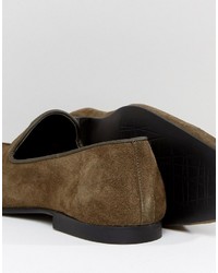 Asos Loafers In Khaki Suede