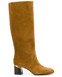 Mustard Suede Mid-Calf Boots