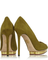 Charlotte Olympia Fairest Of Them All Embellished Suede Pumps