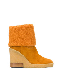 Mustard Suede Wedge Ankle Boots