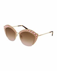 Gucci Semi Rimless Swarovski Cat Eye Sunglasses Gold