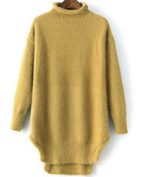 Turtleneck Loose Yellow Sweater Dress