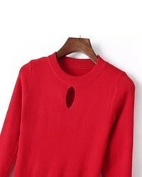 Turtleneck Ribbed Rose Red Sweater Dress