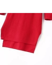 Turtleneck Ribbed Rose Red Sweater Dress