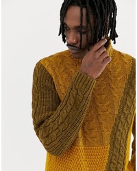 ASOS DESIGN Cable Knit Roll Neck Jumper With Colour Blocking