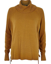 River Island Dark Yellow Lace Up Side Knitted Sweater