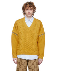 Gucci Yellow Cable Knit V Neck Sweater