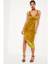 Missguided Chartreuse Green Strappy Crushed Velvet Bodycon Midi Dress