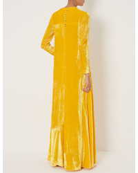 Arthur Arbesser Yellow Velvet Long Sleeve Gown