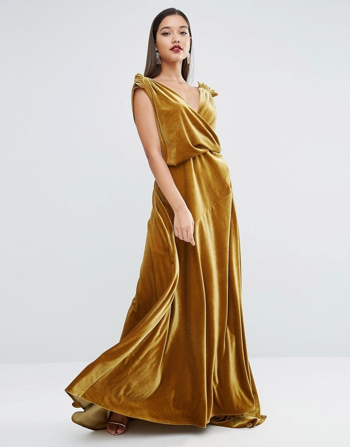 mustard velvet dress