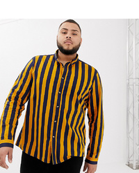 ASOS DESIGN Plus Skinny Fit Stripe Shirt In Navy Mustard