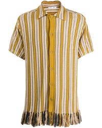 Mustard Vertical Striped Short Sleeve Shirt