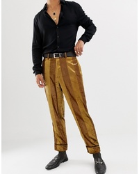 Mustard Vertical Striped Velvet Dress Pants