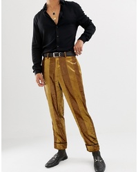 ASOS DESIGN Tapered Suit Trousers In Tonal Velvet Mustard Stripe