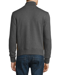 Ralph Lauren Suede Panel Front Zip Sweater Cognacgray