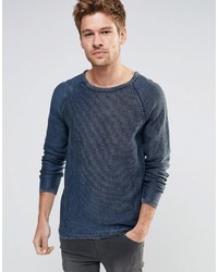 Selected Homme Vince Acid Crew Neck Sweater In Navy