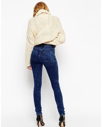 Asos Collection Ridley Skinny Jeans In Darla Dark Acid Wash With Thigh Rip