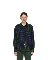 Navy and Green Flannel Long Sleeve Shirt