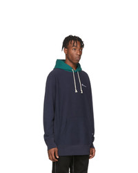 Champion Reverse Weave Navy And Green Oversized Colorblock Hoodie