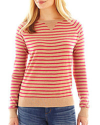 jcpenney Ana Ana Long Sleeve Striped Essential Crewneck Sweater Tall
