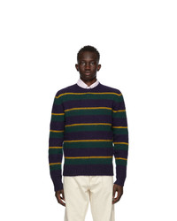 Drakes Navy Wool Stripe Repp Sweater