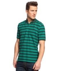 Navy and Green Horizontal Striped Polo