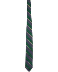 Beams Plus Green Navy Silk Shantung Striped Tie