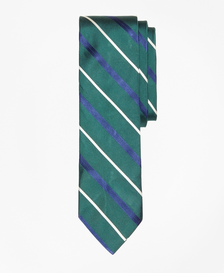 Brooks Brothers Hunter Green Repp Stripe Silk Tie (DEADSTOCK w/ $12.75