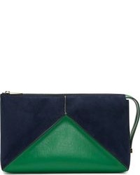 Navy and Green Leather Clutch