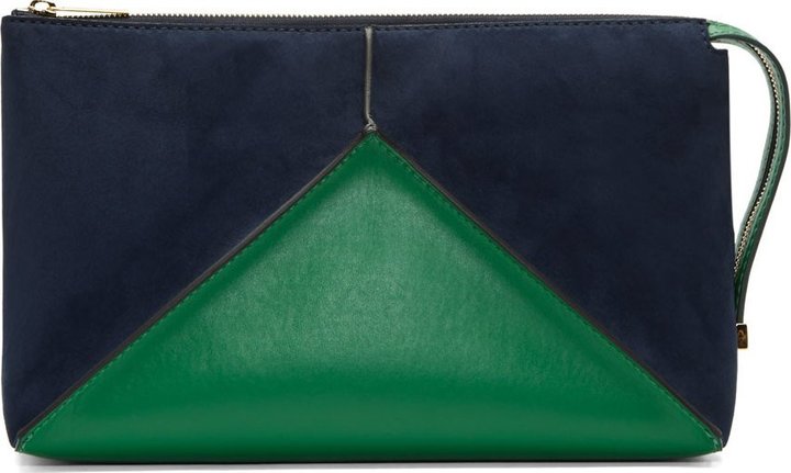 navy and green clutch bag