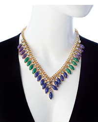 Blu Bijoux Gold With Crystal Purple Green And Blue Beads Contoured Bib Necklace