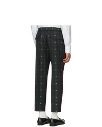 Gucci Navy And Green Wool Check Bee Iconic Trousers