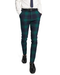 ASOS DESIGN Plaid Skinny Trousers In Navy At Nordstrom