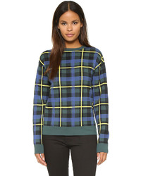 Navy and Green Plaid Crew-neck Sweater