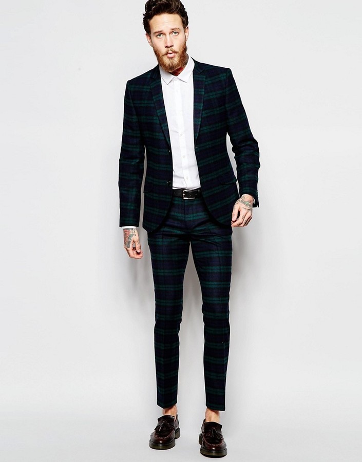 plaid skinny suit