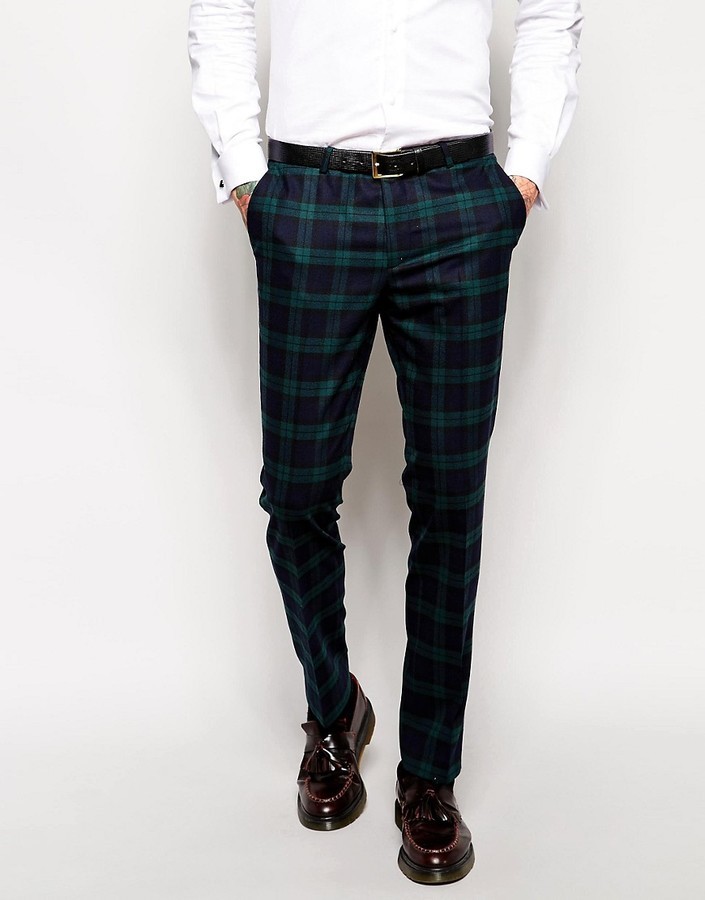 green and navy plaid pants