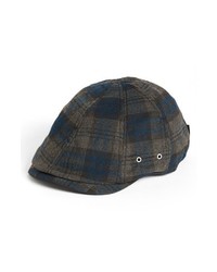 Navy and Green Plaid Flat Cap