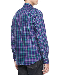 Neiman Marcus Button Down Plaid Shirt Navypurplegreen