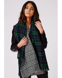 Missguided Naila Plaid Check Contrast Reversible Scarf Green