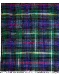Brooks Brothers Wool Navy And Green Tartan Scarf