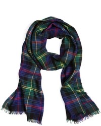 Brooks Brothers Wool Navy And Green Tartan Scarf