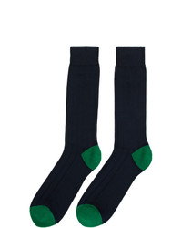 Paul Smith Navy And Green Mercerized Plain Socks