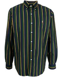 Navy and Green Vertical Striped Long Sleeve Shirt