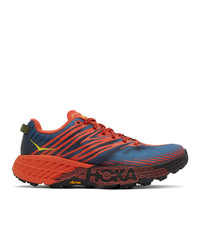 Hoka One One Red And Blue Speedgoat 4 Sneakers