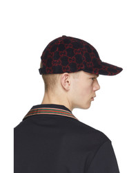 Gucci Navy And Red Wool Gg Cap